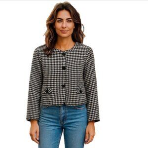 Ann Taylor LOFT Women’s Blazer Petite XXS Black White Check Cropped NWOT Career